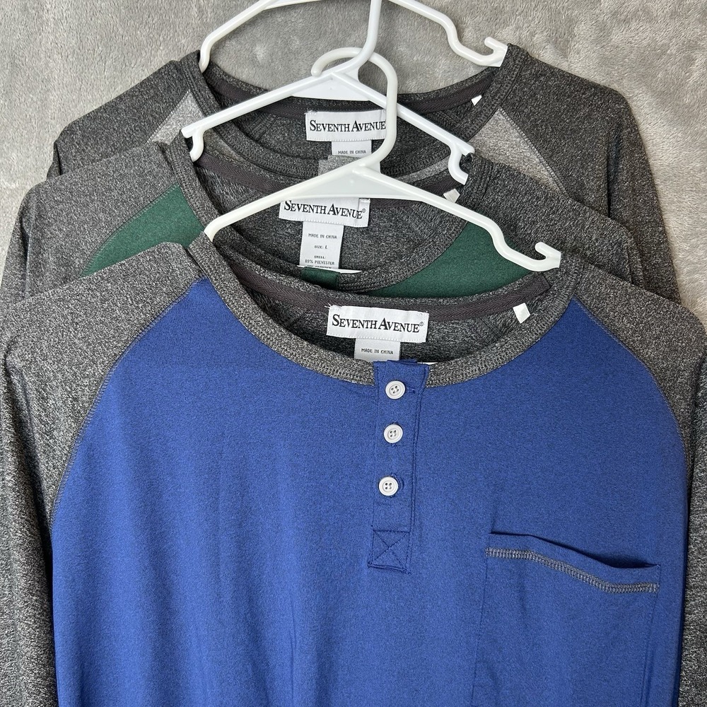 3-Pack of Raglan Seventh Avenue Men's Long‎ Sleeves Shirt Multi-Color Size Large